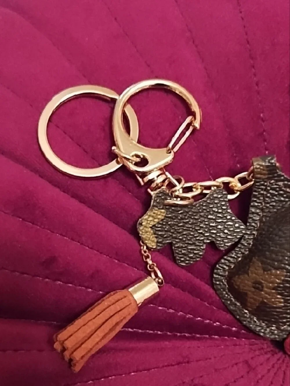 Stylish Brown Dog Keychain with Gold Accents